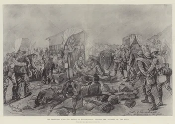 De Transvaaloorlog, de Slag bij Elandslaagte, de gewonden verzorgen op het veld